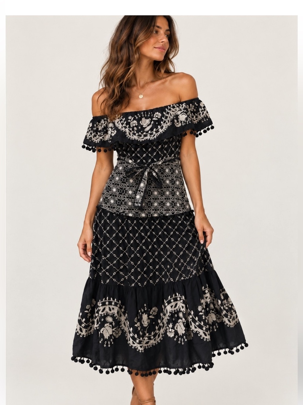 Anthropologie Marisol Off The Shoulder Midi Dress Embroidered Size 16W
